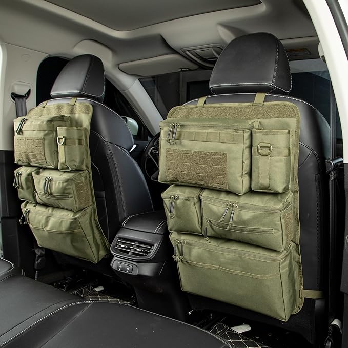 6 Pack Tactical Molle Car Seat Back Organizer - Tactical Vehicle Panel Organizer with 5 Detachable Molle Pouch,US Flag Patch