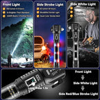 18-in-1 Solar/USB Rechargeable Car Emergency Flashlight Tool - Auto Safety Hammer Glass Breaker, Seatbelt Cutter, Flameless F