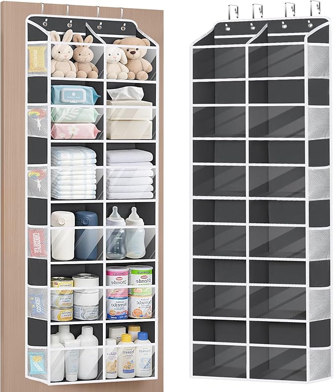 Univivi Over The Door Organizer, 6 Tiers Behind Door Storage with Clear Deep Pockets Hanging Organizer for Closet, Bedroom, N