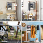 MAX Houser 3 Tier Shelf Hanging Closet Organizer, Closet Hanging Shelf with 2 Sturdy Hooks for Storage, 2 Pack, Foldable (Gre