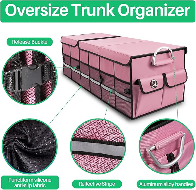 Big Car Trunk Organizer, Cargo Organizer SUV Trunk Storage Non Slip Bottom Waterproof Collapsible Durable Multi Compartments-(