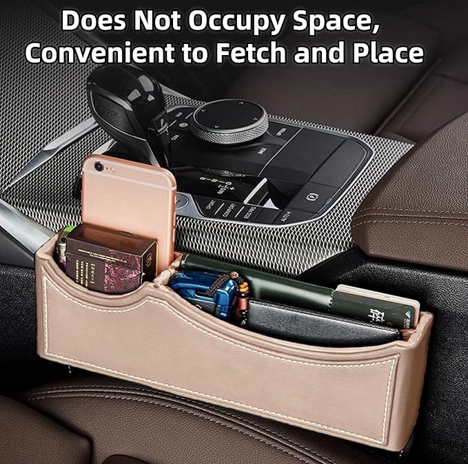 Car Seat Gap Organizer Large Capacity Leather Storage Box with Charging Port Multi-Purpose Car Seat Crevice Storage Solution for Phones Wallets Cards Ideal for Car Organization (Modern, White-Double)