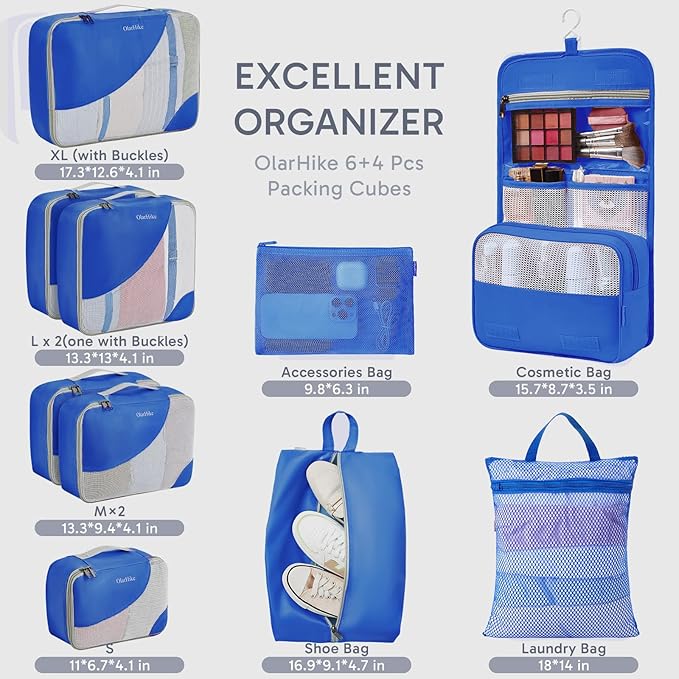 10 Set Packing Cubes for Travel, Gifts for Women Mom,Anti-Tearing Suitcase Organizer for Luggage with Shoe & Hanging Toiletry