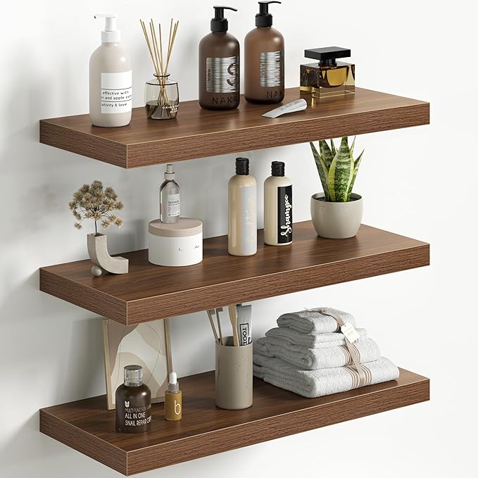 Fun Memories Floating Shelves for Wall 24 Inch Set of 3, Farmhouse Floating Shelves with Invisible Heavy Duty Bracket, 10 Inc