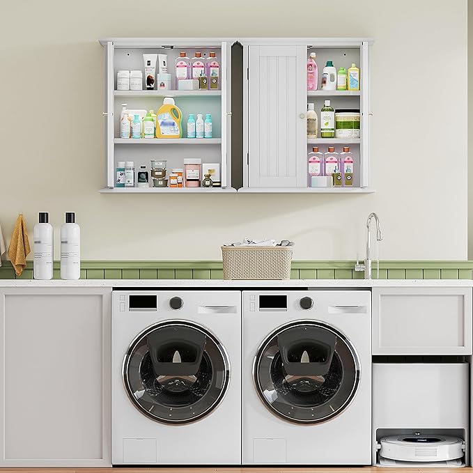 ChooChoo Bathroom Wall Cabinet Set of 2, Over The Toilet Space Saver Storage Cabinet, Medicine Cabinet with 2 Door and Adjust