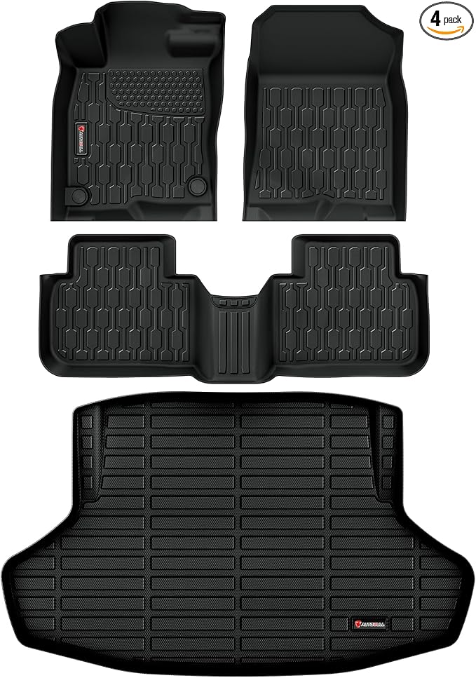 Floor Mats & Cargo Liner Fit with 11th Gen Honda Civic 2022-2025 2026 Sedan (Fits Rear Seats with or Without USB Ports), Full Set All Weather Protection 1st, 2nd Row Car Liners & Trunk Mat