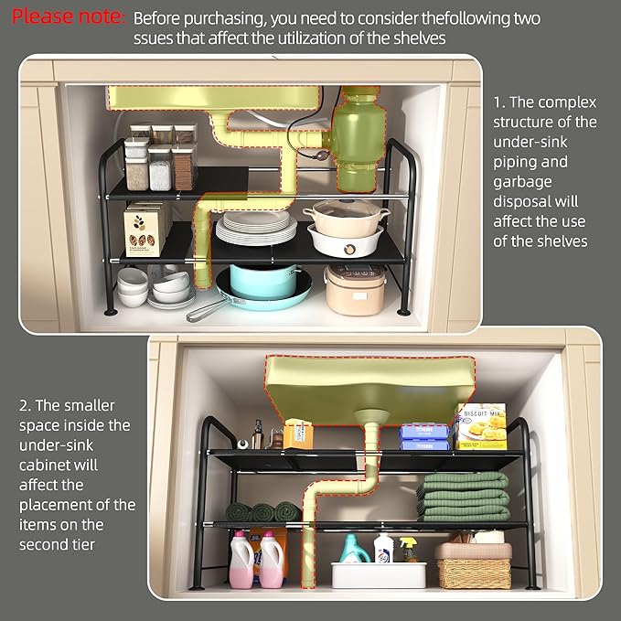 NETEL Under Sink Organizers and Storage,2 Tier Shelf Under Bathroom Sink,Cabinet Organizer with 8 Removable Carbon Steel Pane
