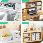8-Pack White Plastic Storage Baskets with Lids, Label Organizers, Stackable Organizer Containers: For Organizing Shelves, Dra