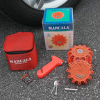 Marcala 3-Pack Emergency Lights for Vehicles | DOT Compliant Emergency Flares for Car with Batteries, Whistle & Case | LED Ro