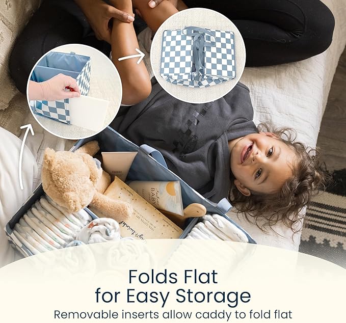 Tiny Twinkle Diaper Caddy Organizer | Foldable Baby Storage Basket with Removable Divider | Waterproof & Mess-Proof Fabric, P