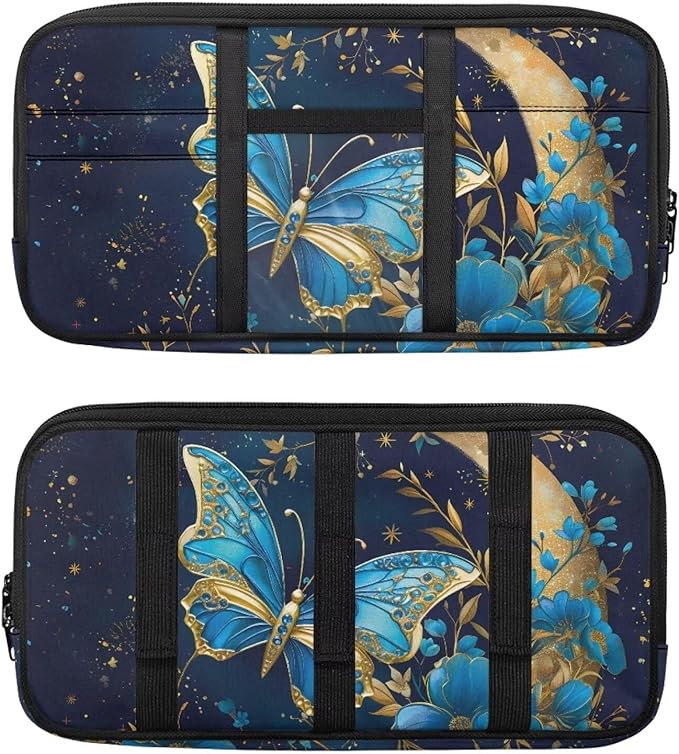Flora Butterfly Car Sun Visor Organizer Zipper with Adjustable Straps and Multi-Pocket Pouch Storage Box with Picture Frame and Card Holder Easy Installation Universal Fit for Most Cars SUV