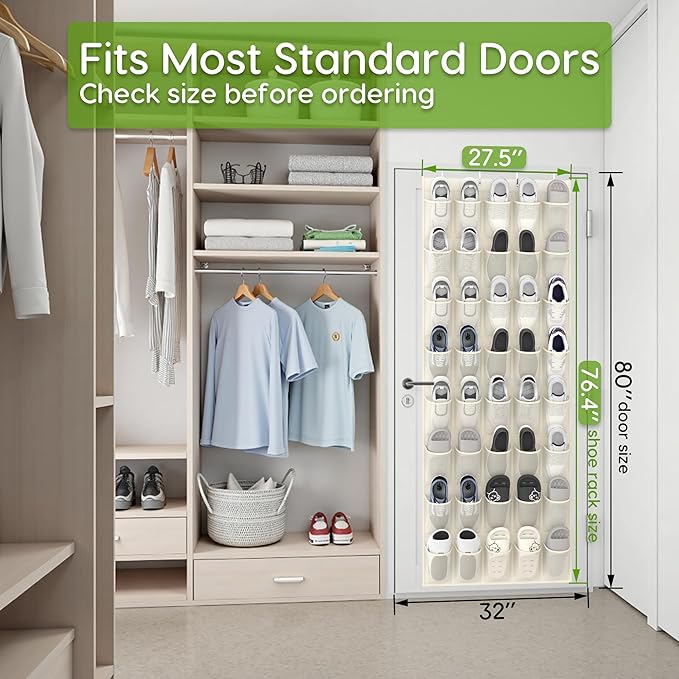 Unjumbly Over the Door Shoe Organizer with 40 Large Breathable Mesh Pockets, Space Saving Shoe Holder, Hanging Shoe Rack for 