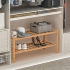 Dranixly Shoe Rack, 2-Tier Bamboo Stackable Shelf Storage Organizer, Stand for Closet, Entryway, Hallway, Bathroom and Living