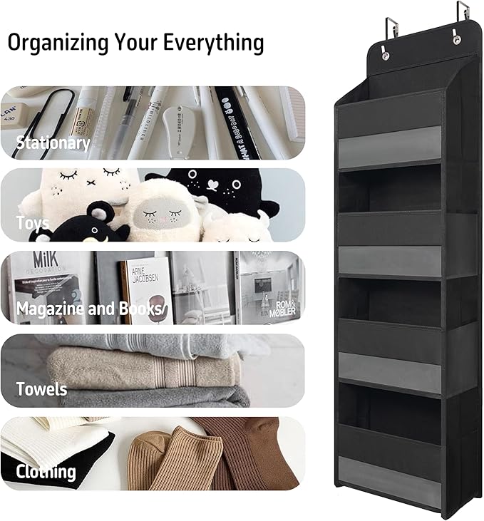 TYMENSH Over The Door Hanging Organizer with 4 Large Pockets – Closet, Bathroom, Nursery, Bedroom, Dorm Storage for Toys, Cos