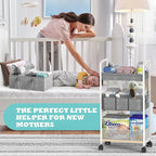 2In1 Baby Diaper Caddy & 3-Tier Rolling Diaper Cart, Diaper Caddy Organizer Cart with Dividers, Metal Detachable Bedside Cart