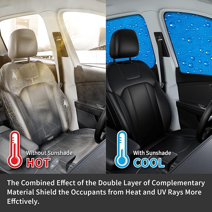 Aokway Side Window Sunshade Sun Shade for Car Window Double Thickness Auto Windshield Sunshades Curtain Universal Fit for Driver for Baby UV Protection (Blue, Front+Rear Side 4Pcs)