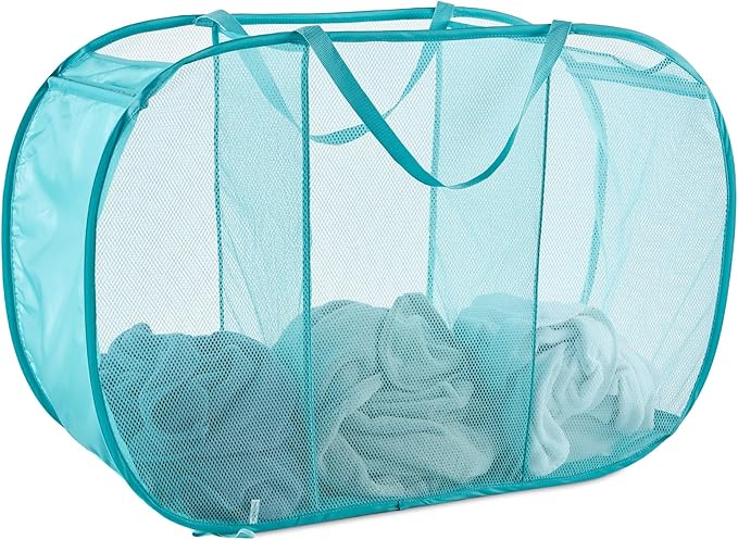 Seiritex Mesh Popup Laundry Hamper 3 Compartment Sortable Horizontal Collapsible Laundry Basket for Clothes Laundry Room Bedr