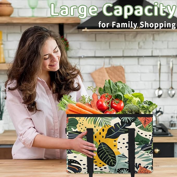 Reusable Grocery Bag, Foldable Large Shopping Tote Bag for Groceries Kitchen Picnic Car Trunk