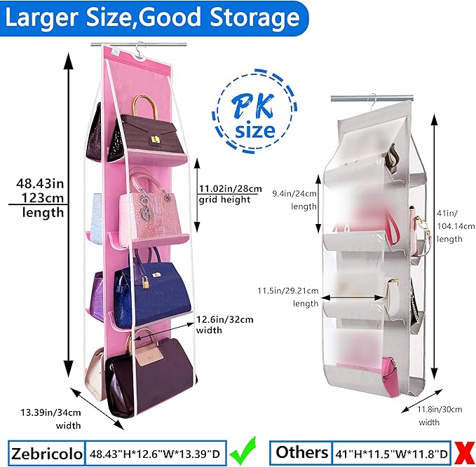 purse organizer for closet, 2-Pack, purse organizer, new improved larger purses design, purse storage, Heavy-Duty Metal Hooks