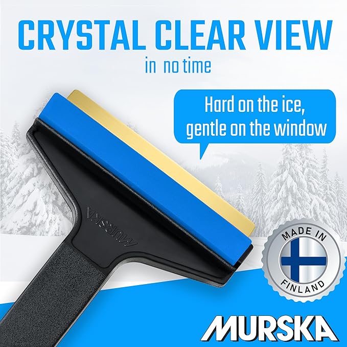 Ice Scraper Long Handle 2 Pack Car Ice Scraper Brass Blade 14,5 inch Ice Scraper for Car Snow Scraper Ice Scrapers for Car Windshield Original Murska Europe (2-Pack L&P A055 Black Blue)