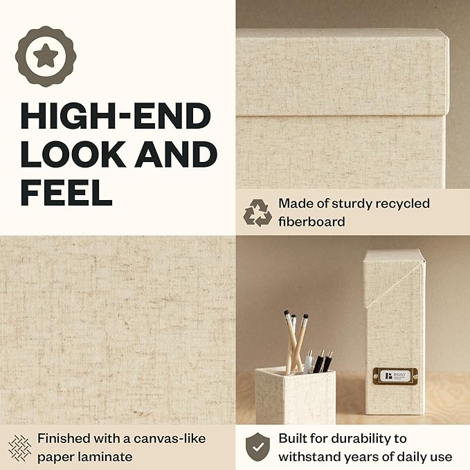 Bigso Lovisa Fiberboard Document Storage Box with 12 Folded Files for A4 and Letter Size Papers - Durable File Organizer Box 