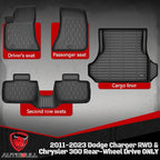 Floor Mats & Cargo Liner Compatible with 2011-2023 Dodge Charger RWD & Chrysler 300 Rear-Wheel Drive ONLY Cargo Mat, Full Set All Weather Protection 1st, 2nd Row Car liners & Trunk Mat, Black