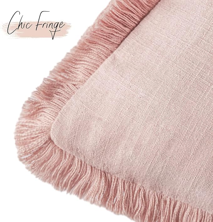 Foindtower Set of 2 Decorative Linen Fringe Throw Pillow Covers Boho Farmhouse Cushion Cover with Tassels Soft Accent Pillowc