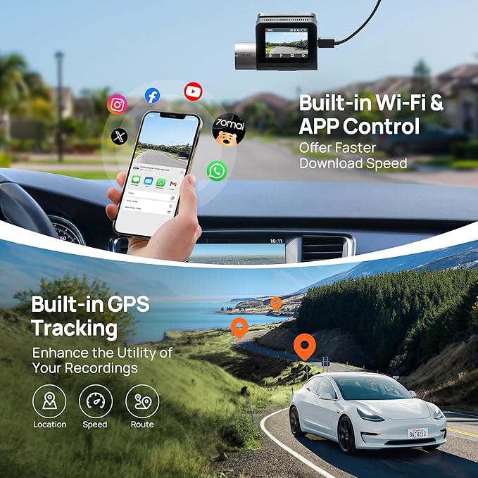 70mai Dash Cam Front and Rear A510,1944P+1080P with STARVIS 2 IMX675 and 64GB Card, Dash Camera for Cars, 4G LTE Support, ADA