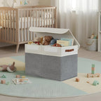 DECOMOMO Large Toy Storage Box with Lid - 25L x 12W x 16H inches Toy Chest Storage Bin with Divider for Kids, Nursery, Playro