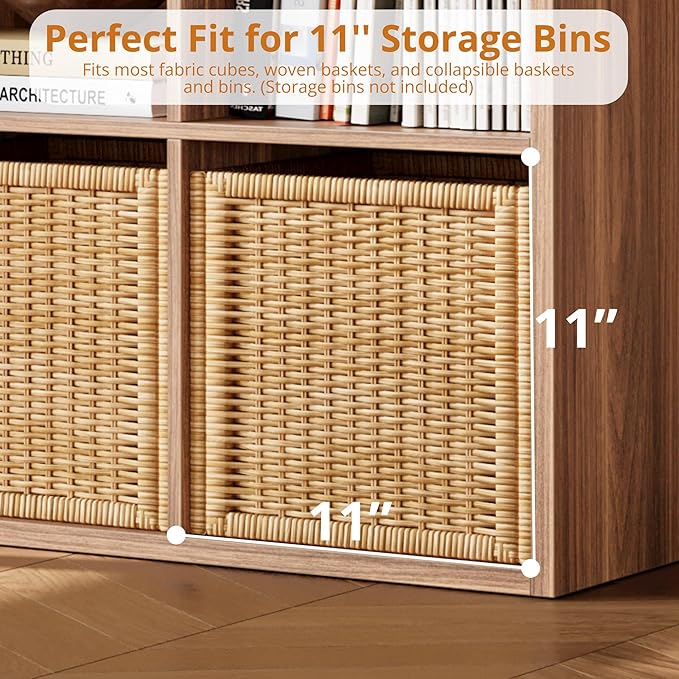 IROCNK Bookshelf, 8-Cube Storage Cube Shelf Organizer, Extra Thick Frame Horizontally & Vertically Reversible Bookcase with O