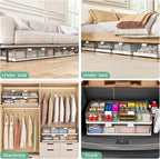 Kitstorack 2 Pack Plastic Under Bed Storage Bins with Lids and 8 Pre-installed Wheels,Rolling Low Rrofile Under bed Container