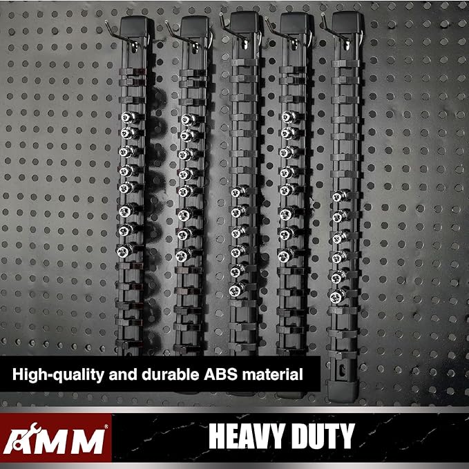AMM 6-Piece Socket Organizer，1/4 inch Drive ABS Tools-Socket Holder，Heavy Duty Socket Racks，Premium Quality Socket Clip Rail 