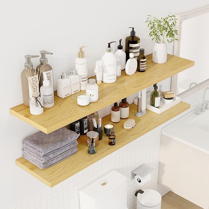Dreamland 55" Floating Shelves for Wall, 12" Deep Slim Oak Floating Shelves, Wall-Mounted Shelves for Bedroom, Living Room, K