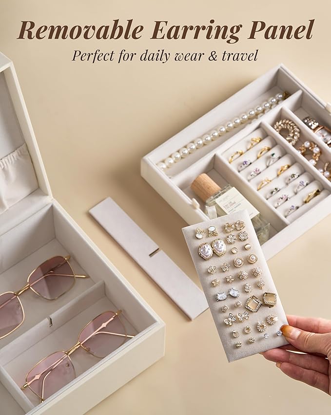 pickpiff 2 Layer Jewelry Box Organizer for Women, Jewelry Organizer with Handle & Removable Tray, Necklace Holder Ring Earrin