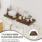 Fun Memories 12 Inch Deep Floating Shelves, 16 x 12 Wooden Wall Shelves, Extra Deeper & Thicker Rustic Wall Mounted Storage S