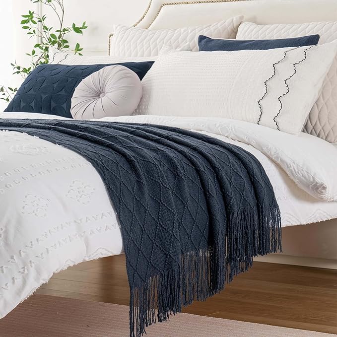 BATTILO HOME Navy Throw Blanket for Couch, Decorative Navy Blue Throw Blanket for Sofa Bed Room Decor, 50"x60"