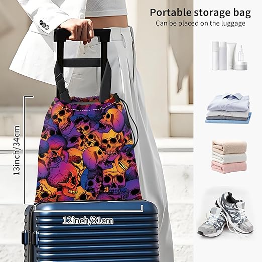 Car Trash Bag Large Hanging Can for Back of Seat, Cute Waterproof Car Garbage Bag for Vehicle, Travelling, Outdoor Colorful Skull Pattern
