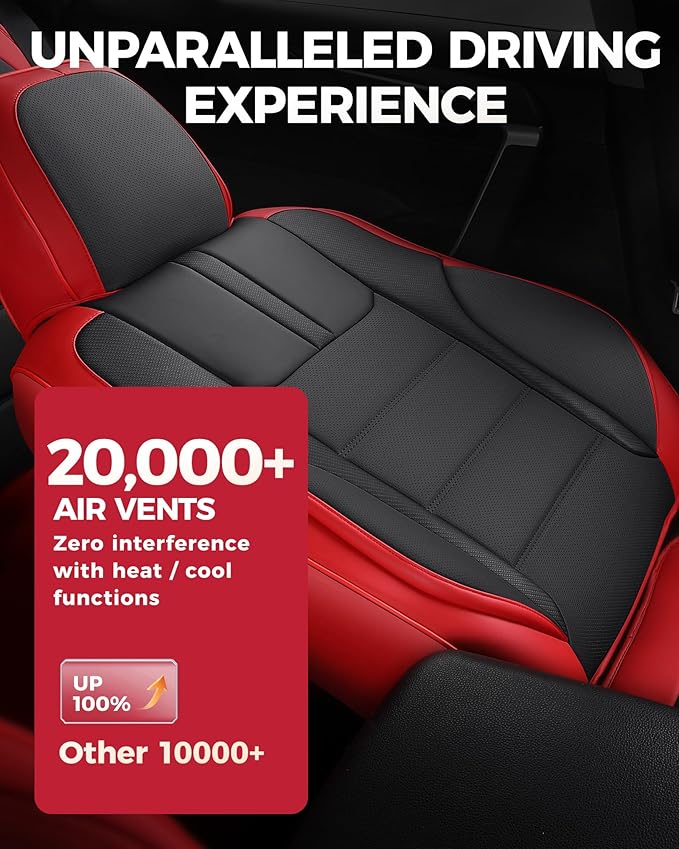 FREESOO Red Black Front Car Seat Covers - Faux Nappa Leather Seat Covers for Cars, with Carbon Fiber Texture Seatbelt Pads, I