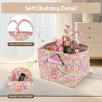 Storage Basket Boho Fabric Large Collapsible Floral Laundry Nursery Hamper Portable Folding Storage for Clothes Toys (Yellow)