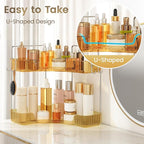 Golden Corner Counter Organizer, 2 - Tier Bathroom & Kitchen Storage Tray with Hooks | PET Vanity Organizer for Skincare, Mak