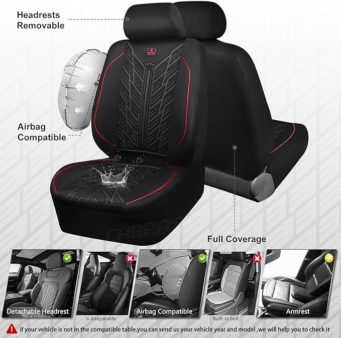 CAR PASS Waterproof Car Seat Covers Full Set,Neoprene Car Seat Covers 5 Seats,3D Tyre Embossed Wetsuit Seat Covers All-Weathe