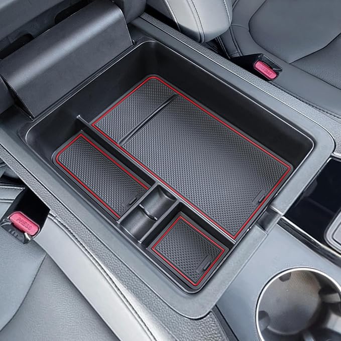 PIMCAR Center Console Organizer for 2023-2026 Honda Pilot, 2024-2026 Honda Ridgeline/Passport Upgrade Design Tray Accessories Interior Armrest Box Divider ABS Plastic Material-Red Trim
