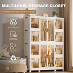 Leavader Portable Wardrobe Closet, Large Collapsible Plastic Wardrobe with Wheels, Foldable Clothes Storage Cabinet with 8 Sh