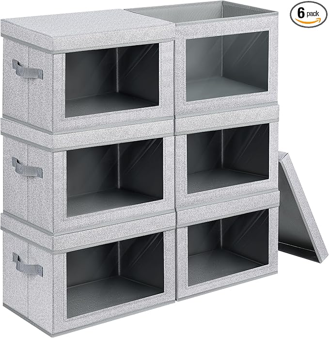Homsorout Stackable Storage Bins with Lids - Medium Storage Box with Lids, Foldable Storage Bins, Wardrobe Clothes Organizer 