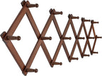 SKOLOO Accordion Wall Hanger with 16 Hooks, Modern Expandable Coat Rack Hat Rack for Wall, Solid Wooden, Walnut Color