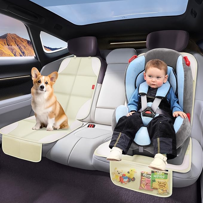 Car Seat Protector for Child Car Seat with Thick Padding, Non-Slip Backing, Mesh Storage Pockets, Waterproof Car Seat Covers 