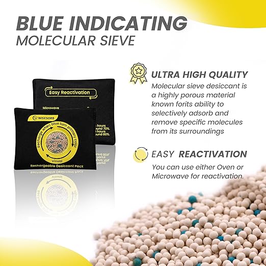 100g Reusable Molecular Sieve Desiccant Packs – Rechargeable Dehumidifier with Color Indicator for Storage, Gun Safes, Electr