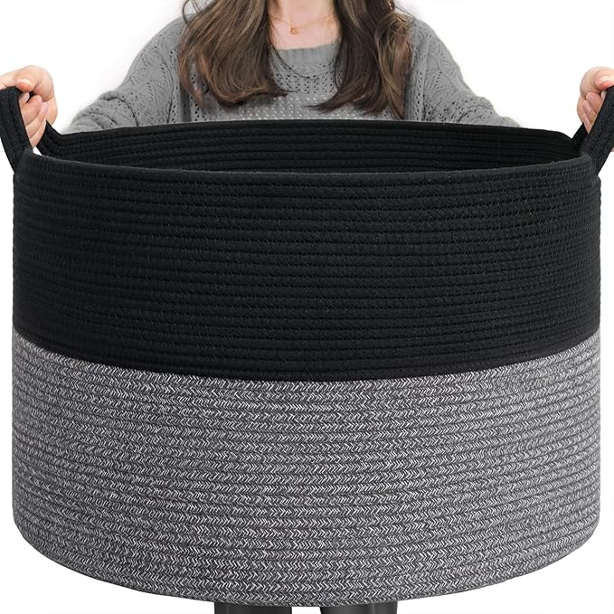 INDRESSME XXXLarge Cotton Rope Basket Woven Baby Laundry Baskets Blanket Baskets Toy Basket with Handle Comforter Cushions St