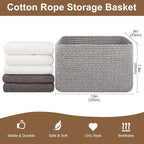 OIASKET Storage Baskets for Organizing, Woven Decorative Baskets for Shelves - Books, Towels, and Clothes, Cotton Rope Toy St