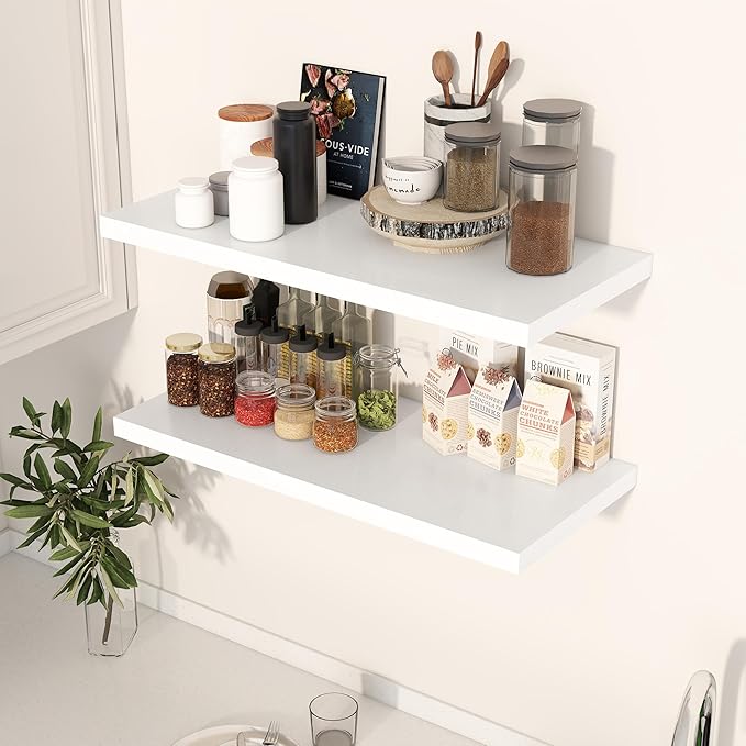 Dreamland 30" Floating Shelves for Wall, 12" Deep Slim White Floating Shelves, Wall-Mounted Shelves for Bedroom, Living Room,